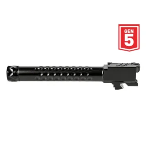 ZEV Optimized Match Threaded Barrel For Glock 17, Gen5, Black DLC, left side on a white background