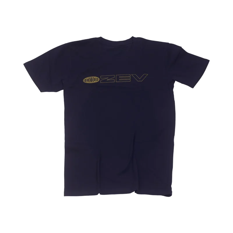 A navy ZEV World Tee.