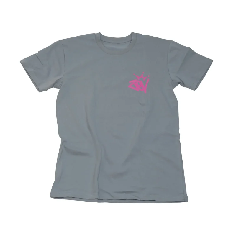The front of a blue Zev Crown Tag Tee.