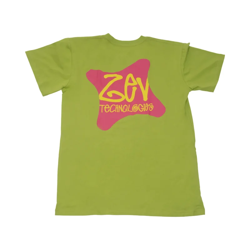 The back of a green color ZEV Ztussy Shirt