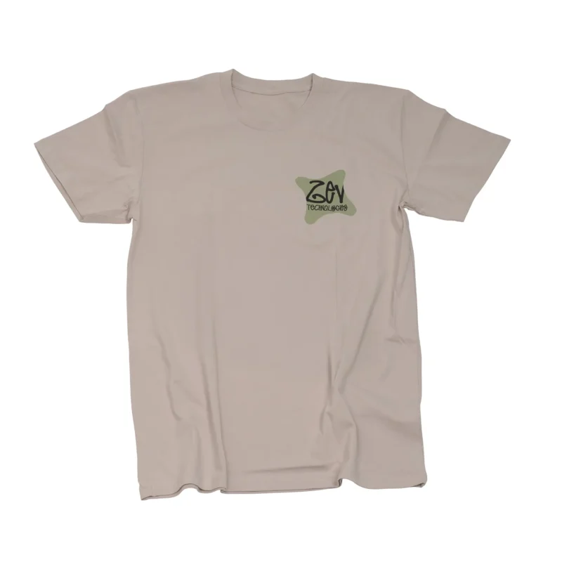 The front of a bone color ZEV Ztussy Shirt.
