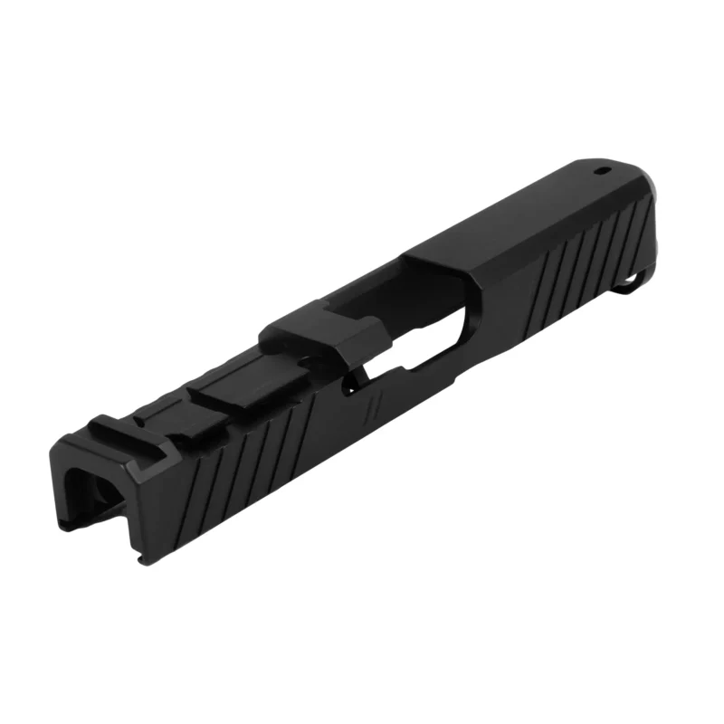 ZEV Z19 DUTY STRIPPED SLIDE WITH ACRO CUT FOR GLOCK 19 Gen 5. Right 3/4 back view.
