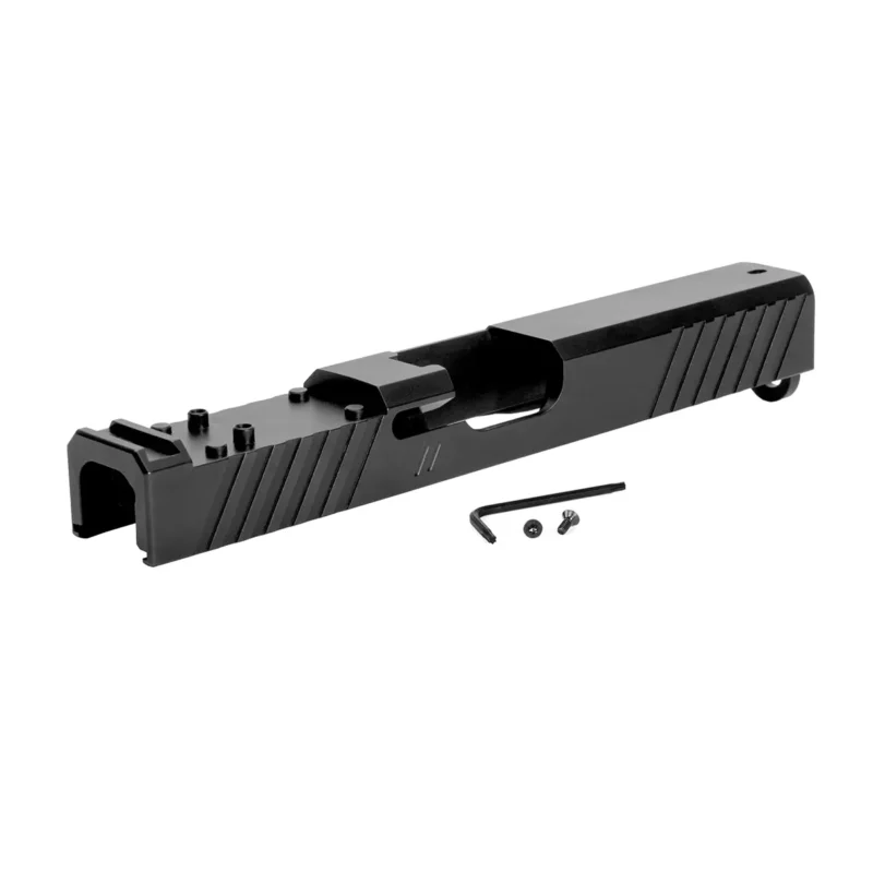 ZEV Z17 DUTY STRIPPED SLIDE WITH DeltaPoint Pro CUT FOR GLOCK 17 Gen 1-3. Right 3/4 back view.