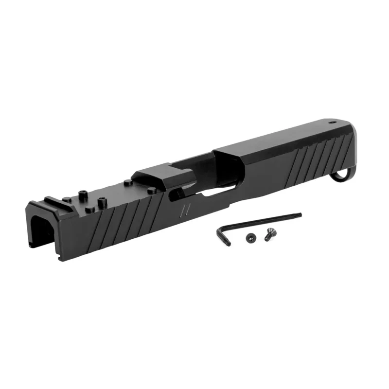 ZEV Z17 DUTY STRIPPED SLIDE WITH DeltaPoint Pro CUT FOR GLOCK 17 Gen 5. right 3/4 back view.