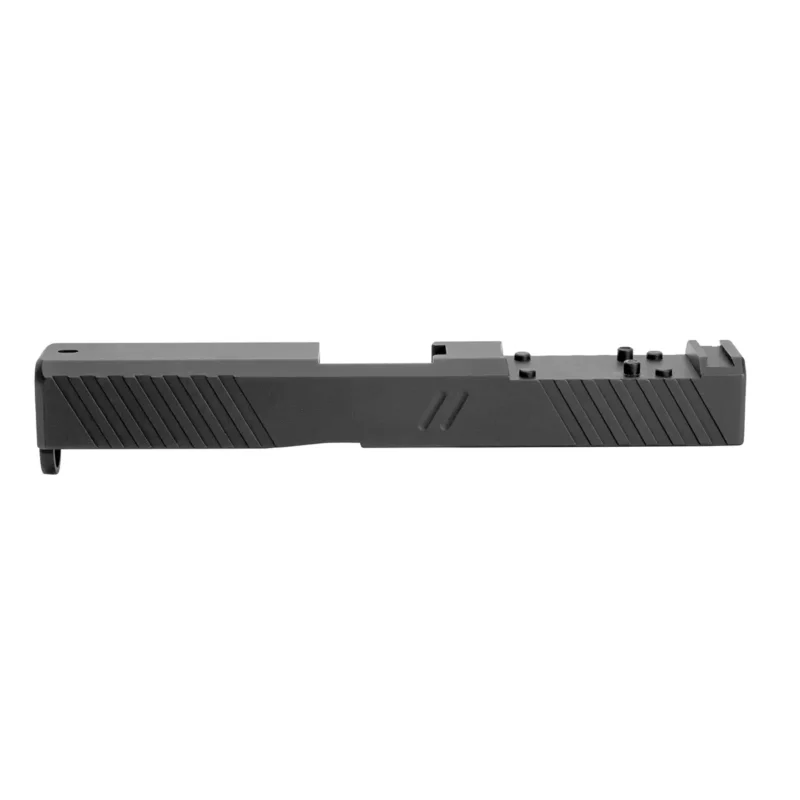 ZEV Z19 DUTY STRIPPED SLIDE WITH DeltaPoint Pro CUT FOR GLOCK 19 Gen 1-3. left view.