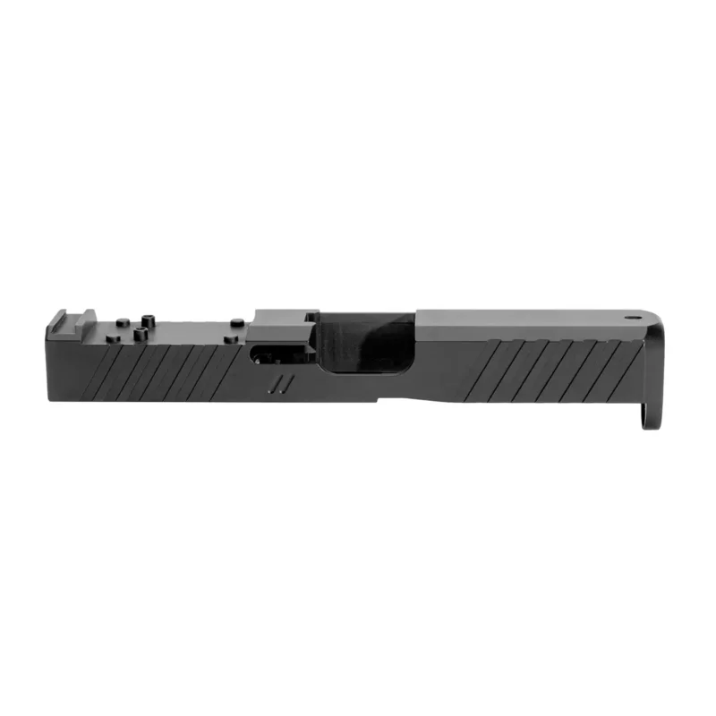 ZEV Z19 DUTY STRIPPED SLIDE WITH DeltaPoint Pro CUT FOR GLOCK 19 Gen 5. right view.