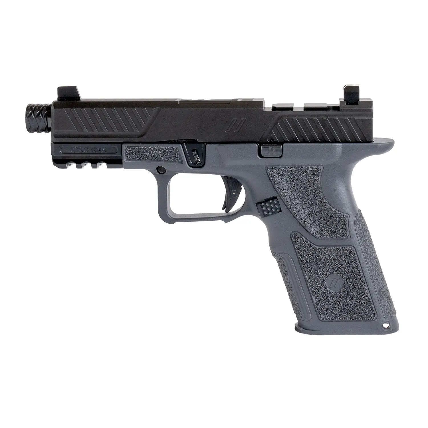 ZEV TECHNOLOGIES OZ9 V2 CITADEL Pistol with threaded barrell Left side.