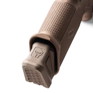 ZEV ALUMINUM GLOCK MAGAZINE BASEPAD - WRMFZY OZ DOOM XL, FDE, basepad installed in grip