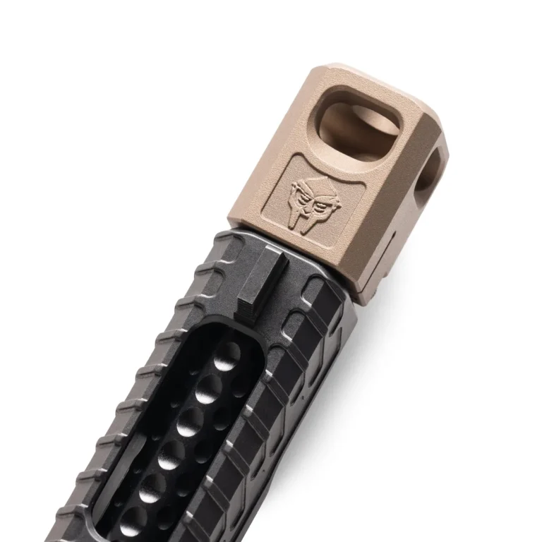 ZEV V2 PRO COMPENSATOR - WRMFZY OZ DOOM XL, FDE, compensator on slide, close-up