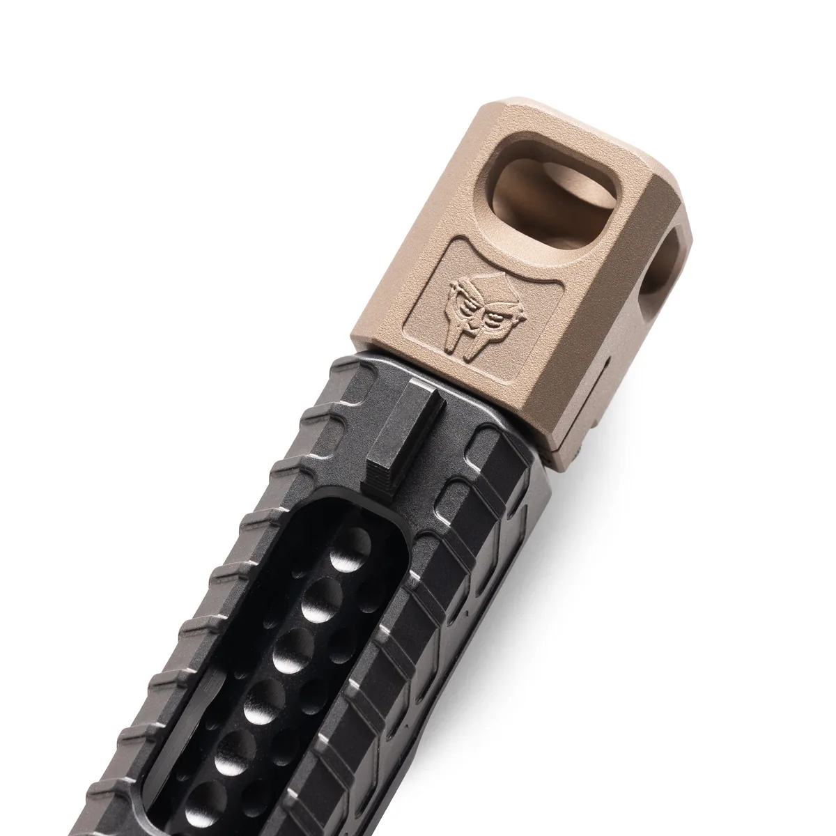 ZEV V2 PRO COMPENSATOR - WRMFZY OZ DOOM XL, FDE, compensator on slide, close-up